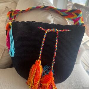 Colorful Woven Shoulder Bag with Tassels